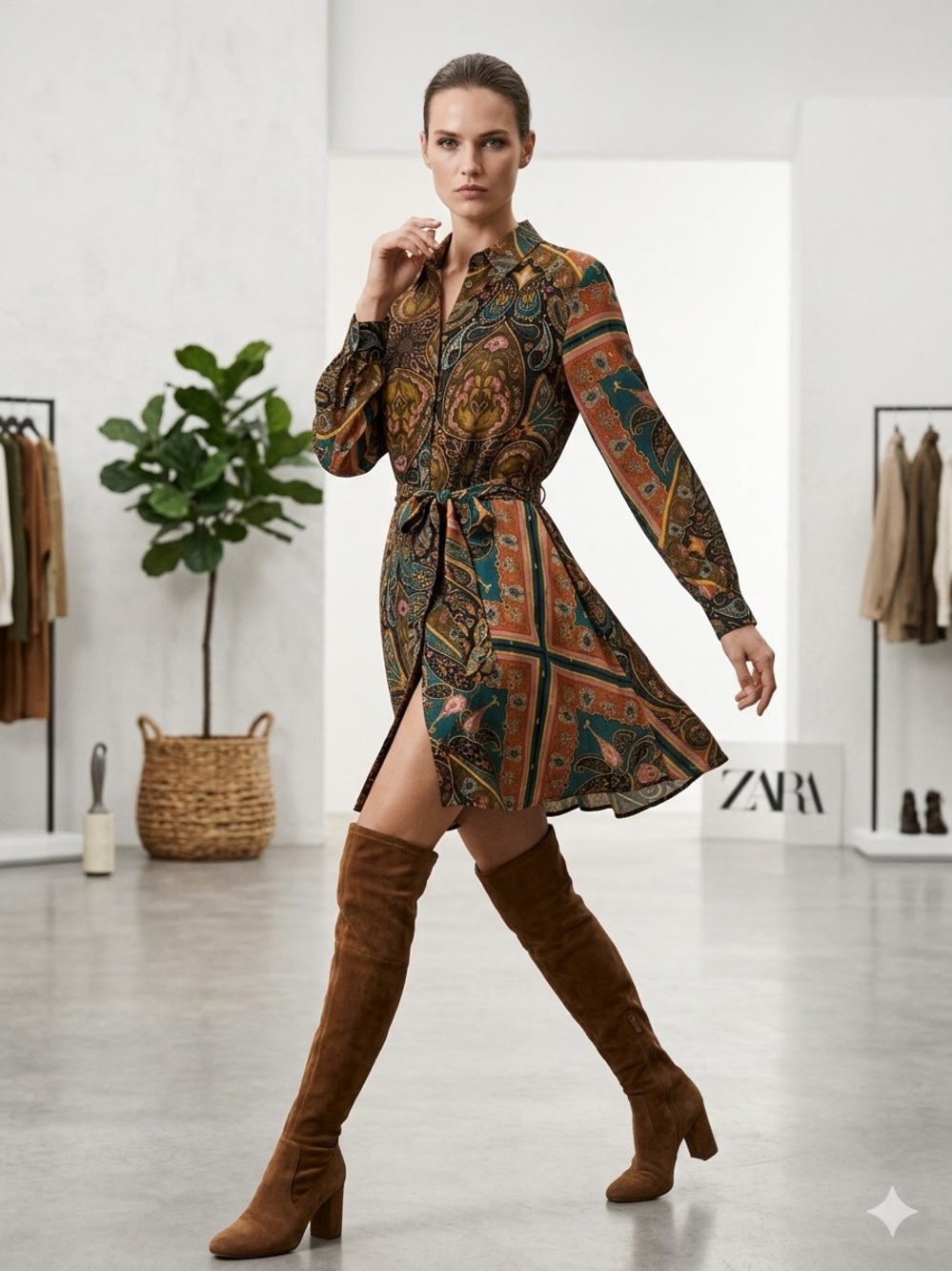 Zara Paisley Patchwork Mini Dress - Brown Multi